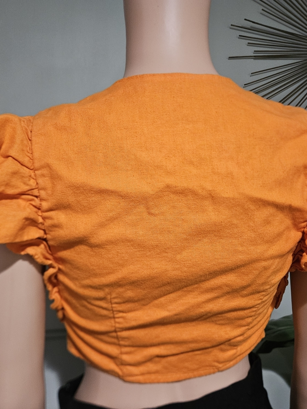 Abercrombie Orange Linen Tie Front Top Ruffle Sleeve Crop Euro Summer. XS - Picture 13 of 16